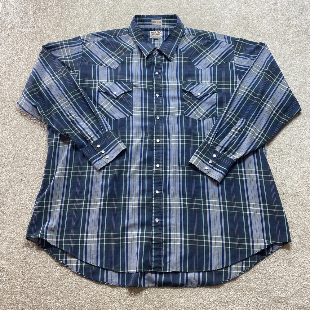 Ely Cattleman Shirt Mens 3XL Tall Plaid Western Pearl Snap Long Sleeve